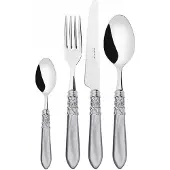 Casa Bugatti melodia verchromter ring, grauer griff, 24-teiliges besteckset, galeriebox,