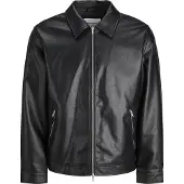 Jack & Jones Bikerjacke "JJECASABLANCA PU JACKET NOOS", Herren, Gr. XXL, schwarz (schwarz detail:solid), Web, Obermaterial: 100% Polyester, unifarben, regular fit, Jacken Bikerjacke, mit Fronttaschen