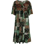 Apricot Druckkleid "Florales Patchwork-Kleid" mit Quastenband