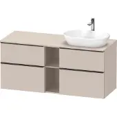 Duravit D-Neo Konsolenwaschtischunterbau wandhängend (Ausschnitt rechts), 1400x664x550mm, 2 Auszüge, 2 Schubkästen, 2 offene Fächer, mit Griff Diamantschwarz, DE4970RBD910000, Farbe: Taupe Matt Dekor