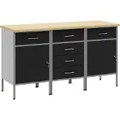 vidaXL Werkbank mit Schubladen 3 pcs Schwarz und Grau 150 x 55 x 85 cm
