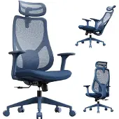 Sense7 Moyo Ergonomischer Bürostuhl Schreibtischstuhl Blau 3D-Armlehnen Netzrücken Lendenwirbelstütze Chefsessel PC Stuhl Homeoffice 150 kg