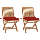 vidaXL Gartenstühle 2 Stk. mit Roten Kissen Massivholz Teak