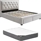 Vente-unique Polsterbett mit Schubladen + Matratze - 160 x 200 cm - Stoff - Beige - LEOPOLD