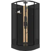 Vente-unique Whirlpool-Viertelkreis-Duschabtrennung mit Bambuspaneel - Schwarz - B 90 x T 90 x H 225 cm - TILOMA