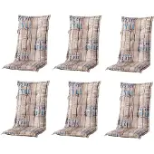 Madison New York Madison 6x C306 Hochlehner Gartenstuhl Auflagen 8cm taupe gestreift