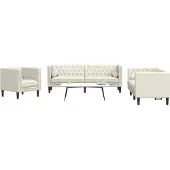 vidaXL 3-tlg. Chesterfield-Sofa-Set mit Nackenrollen Creme Samt