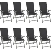 vidaXL Verstellbare Gartenstühle mit Auflagen 8 Stk. Grau Akazienholz