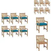 vidaXL Gartenstühle 6 Stk. mit Hellblauen Kissen Massivholz Teak - Gartenstühle