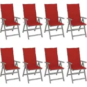 vidaXL Verstellbare Gartenstühle mit Auflagen 8 Stk. Grau Akazienholz
