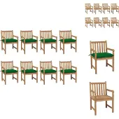vidaXL Gartenstühle 8 Stk. mit Grünen Kissen Massivholz Teak - Gartenstühle