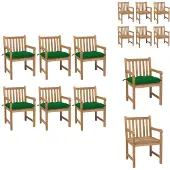 vidaXL Gartenstühle 6 Stk. mit Grünen Kissen Massivholz Teak - Gartenstühle