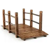 Costway Holzbrücke Holzbrücke mit Geländer naturbelassen Holzsteig 150x67x55