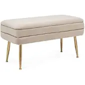 Bizzotto Bank Pavlina aus Samt, modern mit Stauraum, Beige, Metallgestell in Gold, 80 cm