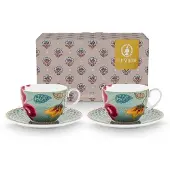 Pip studio Kaffeebecher Home Tassen und Untertassen Blooming Tales Fantasy Blue (2er Set)