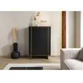 MASSIVMOEBEL24.DE Highboard Eiche 94x45x142 dunkelbraun lackiert BEAMS #70