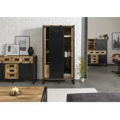 MASSIVMOEBEL24.DE Wohnzimmerschrank Mango 105x45x195 natur klar lackiert / Metall schwarz BLACKBURN #104
