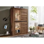 MASSIVMOEBEL24.DE Vitrine Wild-/Zerreiche 95x42x150 Tabacco brown geölt MONTREUX #302
