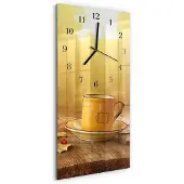 Tulup Glasuhr Wanduhr Küchenuhr Echt-Glas 30x60 Tasse Gold