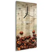 Tulup Glasuhr Wanduhr Küchenuhr Echt-Glas 30x60 Kaffeebohnen Holz Braun