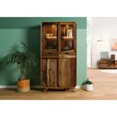 MASSIVMOEBEL24.DE Vitrine Sheesham 90x40x180 dunkelbraun lackiert MAILAND #215