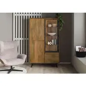 MASSIVMOEBEL24.DE Vitrine Mango / Altholz 110x47x182 schwarz / natur lackiert DAVIS #31