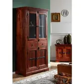 MASSIVMOEBEL24.DE Vitrine Akazie 90x44x180 nougat lackiert OXFORD #1011