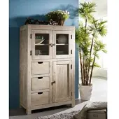 MASSIVMOEBEL24.DE Vitrine Akazie 90x45x148 white stone getüncht NATURE WHITE #62