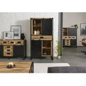 MASSIVMOEBEL24.DE Wohnzimmerschrank Mango 105x45x195 natur klar lackiert / Metall schwarz BLACKBURN #105