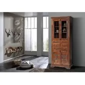 MASSIVMOEBEL24.DE Vitrine Akazie 80x50x195 nougat lackiert OXFORD #454