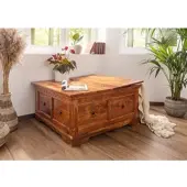 MASSIVMOEBEL24.DE Truhe Akazie 90x90x45 honig lackiert OXFORD #0416