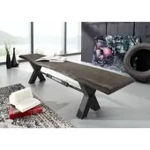 MASSIVMOEBEL24.DE Bank Akazie 180x38x46 grau lackiert IRON LABEL #146