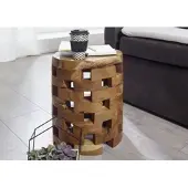 MASSIVMOEBEL24.DE Hocker Teak Wurzel 30x30x47 natur lackiert UNIKA #153