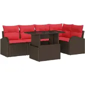 vidaXL Gartensofa-set 6 stk. 5-Sitzanzahl Braun und Rot Poly-Rattan
