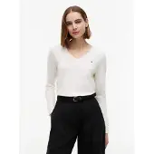 Tommy Hilfiger Cotton Jersey Fine V-neck Ivory Petal Größe: M | Pullover Outlet | Damen | Weiß