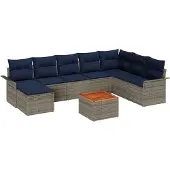 vidaXL Gartensofa-set 9 pcs Grau und Marineblau Poly-Rattan