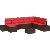 vidaXL Gartensofa-set 9 stk. Braun Poly-Rattan