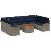 vidaXL Gartensofa-set 10 Stk. 9-Sitzanzahl Grau und Marineblau