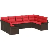 vidaXL Gartensofa-set mit Speicher 9 pcs Beige Poly-Rattan