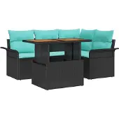 vidaXL Garten-Sofa-Set mit Kissen mit Speicher 5 pcs Schwarz und blau