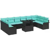 vidaXL Gartensofa-set 11 stk. Schwarz Poly Rattan