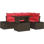 vidaXL Gartensofa-set 6 stk. 4-Sitzanzahl Braun und Rot Poly-Rattan