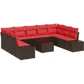 vidaXL Gartensofa-set 9 stk. 8-Sitzanzahl Braun und Rot Polyrattan