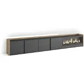 Skraut Home TV-Möbel Holzeffekt schwarz eiche 315x35x50cm Kamin mit Feuereffekt