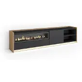 Skraut Home TV-Möbel Holzeffekt schwarz eiche 207x37x50cm Kamin mit Feuereffekt