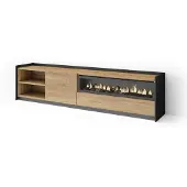 Skraut Home TV-Möbel Holzeffekt eiche schwarz 207x37x50cm Kamin mit Feuereffekt