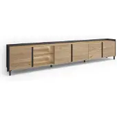 Skraut Home TV-Möbel Holzeffekt eiche und schwarz 309x35x61cm mit Beinen