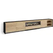 Skraut Home TV-Möbel Holzeffekt eiche schwarz 310x37x50cm Kamin mit Feuereffekt