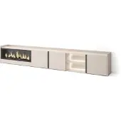 Skraut Home TV-Möbel Holzeffekt beige 315x35x50cm Kamin mit Feuereffekt XXL