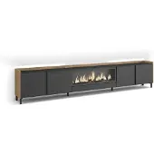 Skraut Home TV-Möbel Holzeffekt schwarz eiche 315x35x61cm Kamin mit Feuereffekt